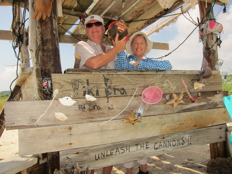Rick and Rachel Grier-Reynolds stand inside the Tiki Bra. BY DENNIS FORNEY
