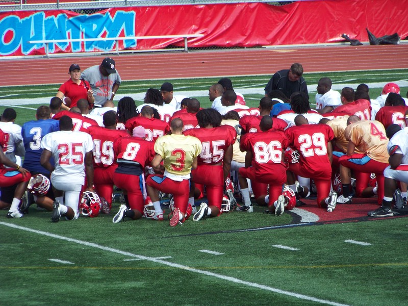 Delaware State coach Kermit Blount speaks to his players after practice on Aug. 19. BY RYAN MAVITY