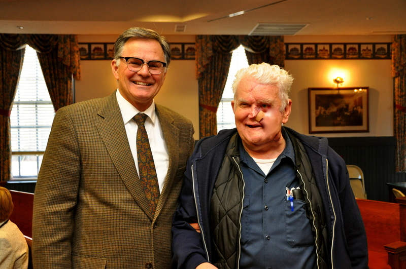 Dan Kramer, shown with Sussex County Councilman George Cole, attended as many meetings as he could even though he was undergoing facial reconstruction surgery. BY RON MACARTHUR
