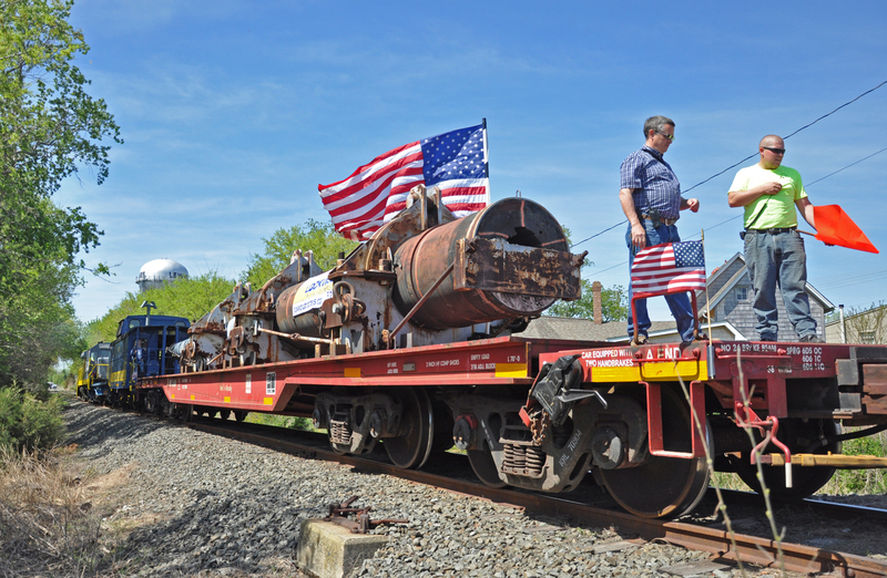 The USS Missouri gun barrel was pushed by train over the Lewes & Rehoboth Canal swing bridge April 17. BY NICK ROTH
