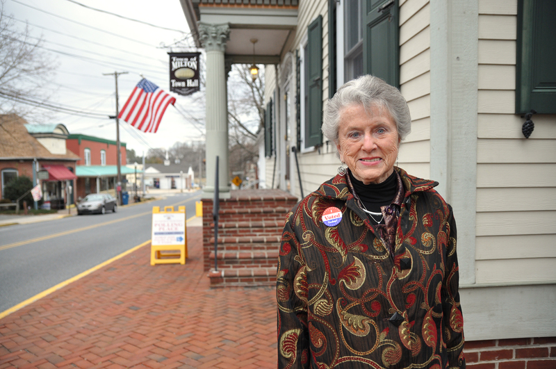 Leah Betts stands outside Milton Town Hall shortly after voting in the March 2 election. For the first time in 24 years, Betts will no longer be a member of town council. BY NICK ROTH