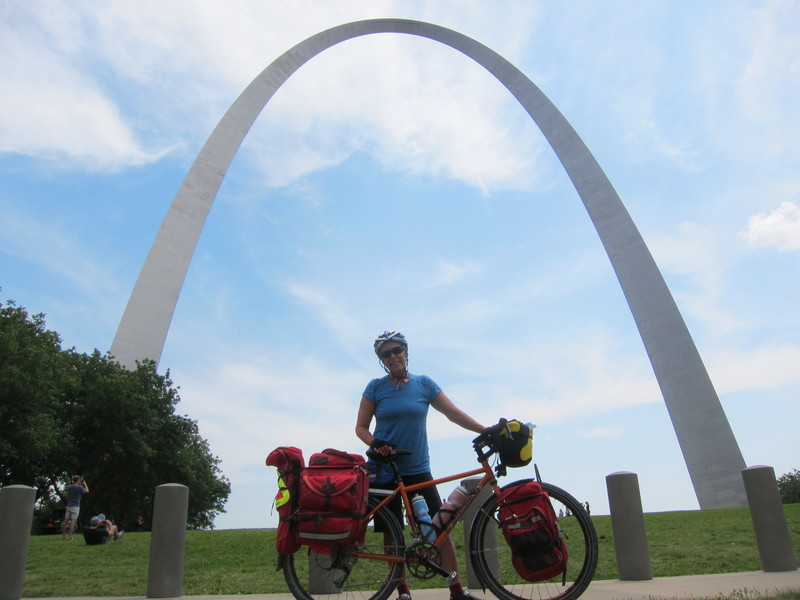 Becky was happy to get off the busy streets of St. Louis and under the city's famous arch for a photo. BY DENNIS FORNEY