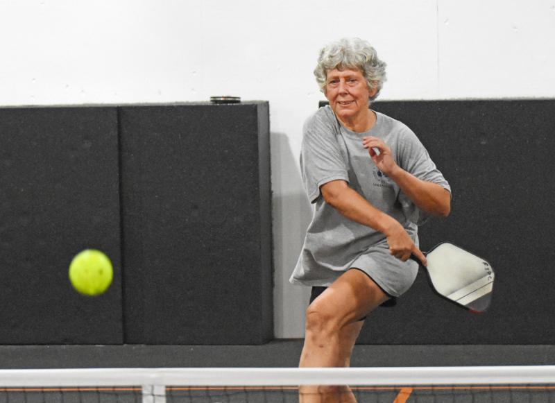 Georgia Billger returns a shot during a recent practice session at the new indoor pickleball courts at Sports at the Beach in Georgetown. NICK ROTH PHOTO