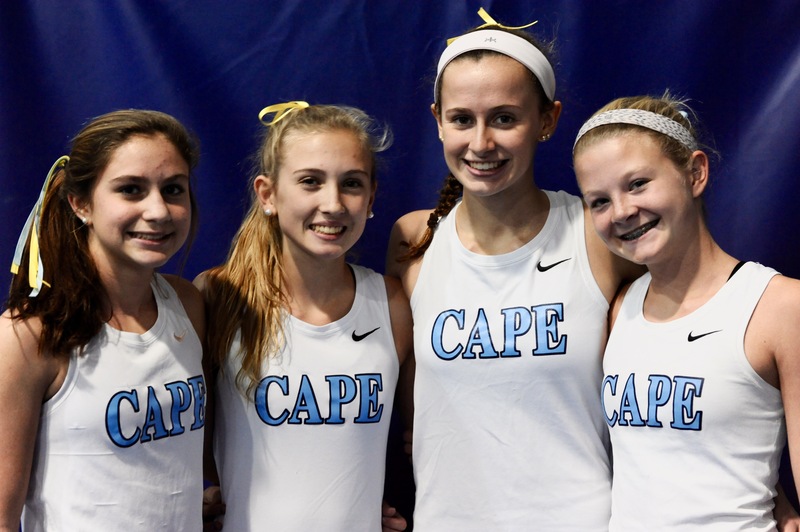 Olivia Brozefsky, Darby Klopp, Jackie Cannon and Meredith Lockwood won the 4-by-800 meters, the first indoor race any of them had ever run. DAVE FREDERICK PHOTO