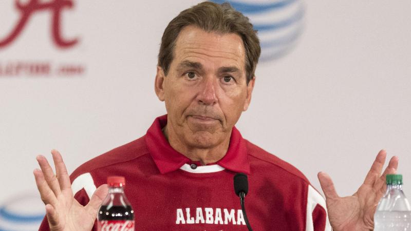 Alabama coach Nick Saban often barks and snaps at the media during required press conferences. ASSOCIATED PRESS PHOTO