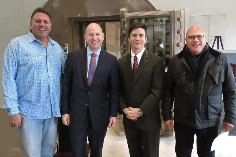 Spirits were high Jan. 10 at Milford's soon-to-be-Touch of Italy as (l-r) co-owner Bob Ciprietti, Gov. Jack Markell, Milford Mayor Bryan Shupe and Touch of Italy co-owner Joe Curzi marked the historic occasion. BOB YESBEK PHOTOS