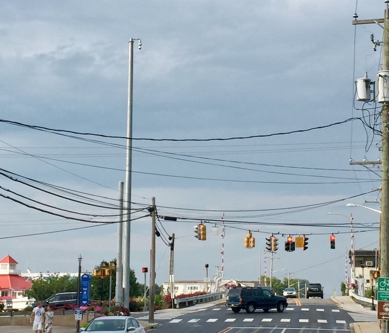 The new camera pole at the corner of Savannah Road and Front Street in Lewes dominates the landscape. DENNIS FORNEY PHOTOS