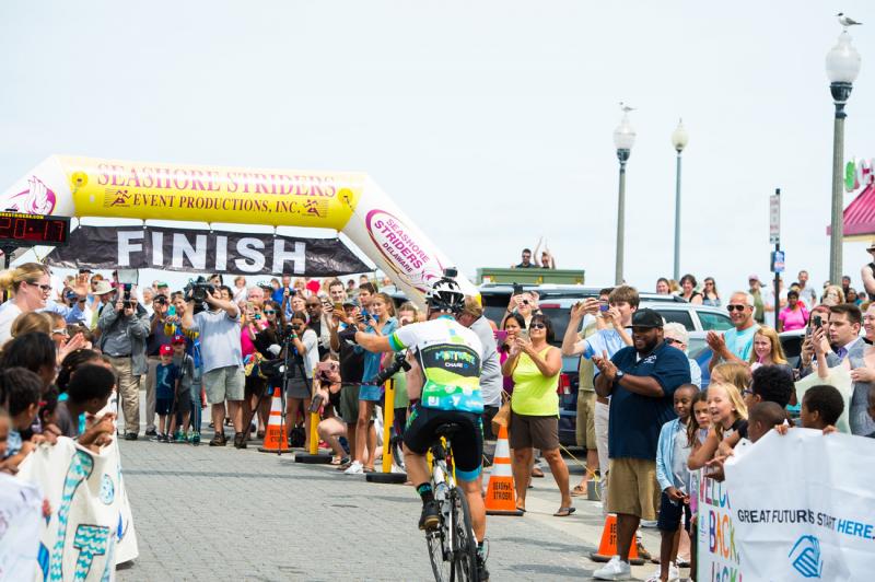 Former Gov. Jack Markell approaches the finish line in Rehoboth Beach for the end of his cross-country trek. SUBMITTED PHOTOS