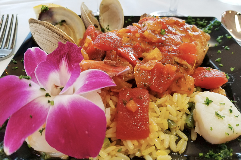 Course four was a delicious combination of clams, scallops and shrimp. Chef Ingrid Dellatorre and wine expert Dave Hill were at their best as we motored across the Delaware Bay. BOB YESBEK PHOTOS