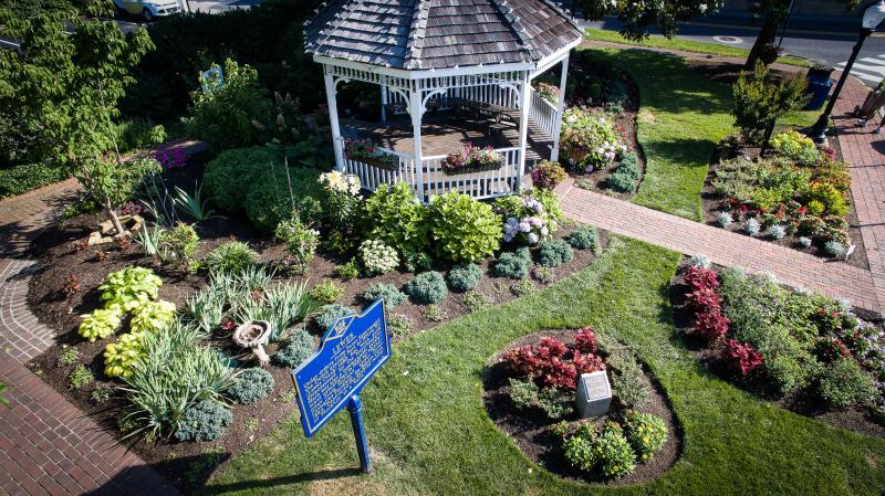 A delightful gazebo in Mary Vessels Park is surrounded by various plantings tended by Lewes in Bloom volunteers. The park is one of many LIB showplaces that will be looking their best for the Communities in Bloom international judges’ visit July 22-24. LEWES IN BLOOM PHOTO