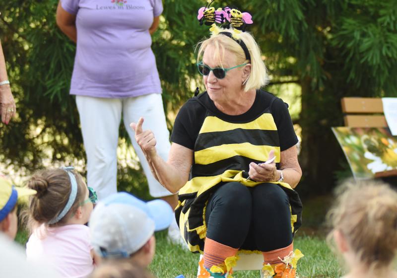 Pam Meader teaches children about bees at the Children’s Learning Garden in Lewes. NICK ROTH PHOTOS