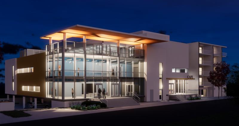 A nighttime rendering of Clear Space’s proposed Rehoboth Avenue theater. SUBMITTED ARTWORK