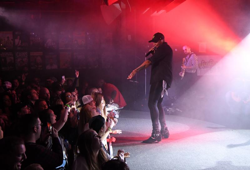 Jimmie Allen reacts to the crowd during one of his hits.