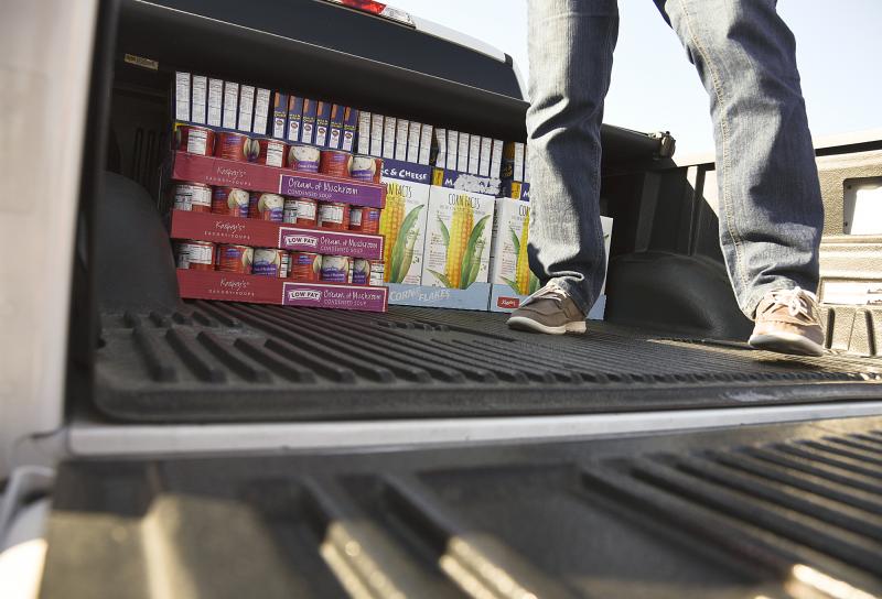 Stacked and packed food is ready for the pantry.