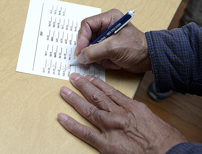 Each week is signed for on the back of the card.