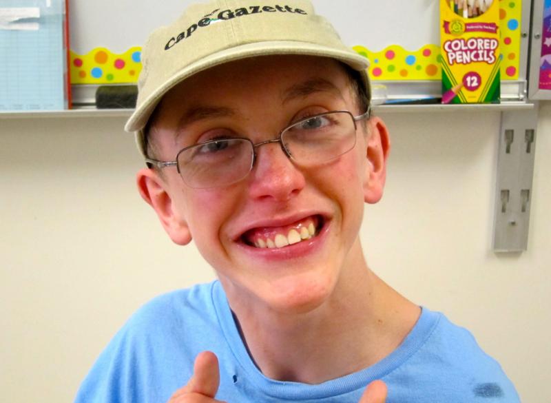 Zach Simpler wears an autographed Cape Gazette hat given to him by Fredman in 2014. Zach brought that hat to his college signing. DAVE FREDERICK PHOTO