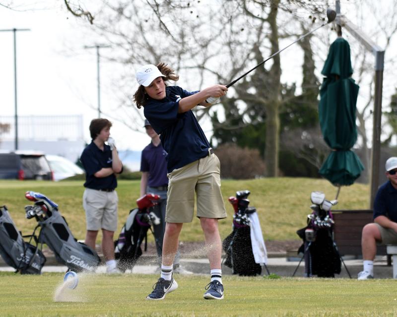 Cape freshman Tommy Burn drives off the first hole.