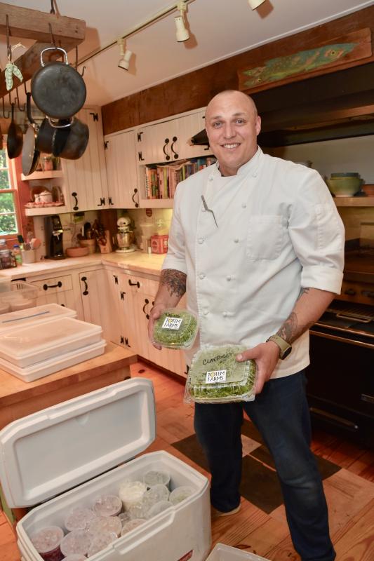 Matt Kern, executive chef at Heirloom restaurant in Lewes, is ready to start cooking at the home of Diana Beebe.