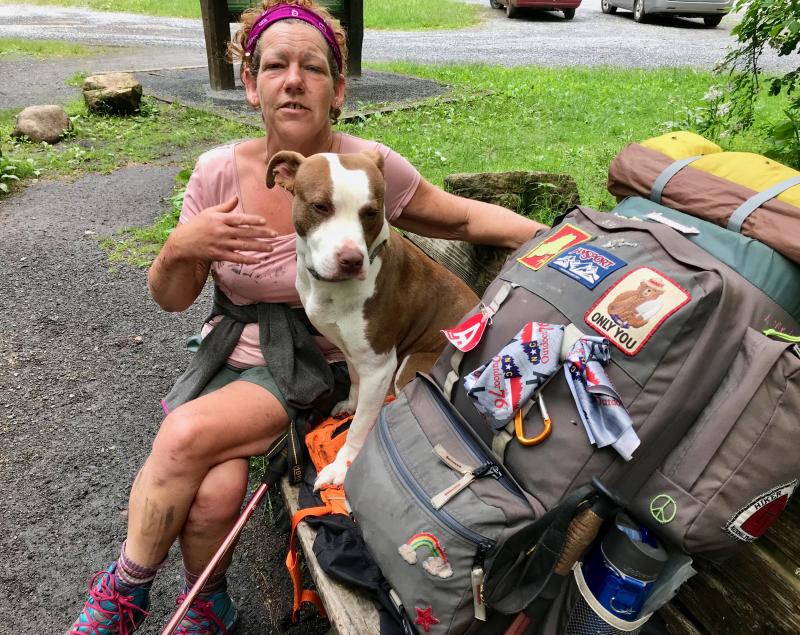 Snowflake and D’Artagnan take a break near Damascus during their Appalachian Trail saga. DENNIS FORNEY PHOTO