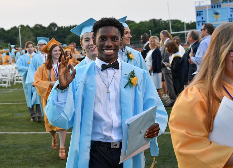 Graduate Duwan Johnson is all smiles during the recessional at Cape High’s Class of 2019 commencement. DAN COOK PHOTOS
