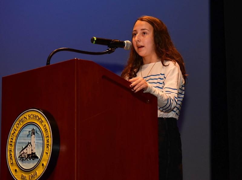 Fiona Walker presents a reading during the June 3 senior services.