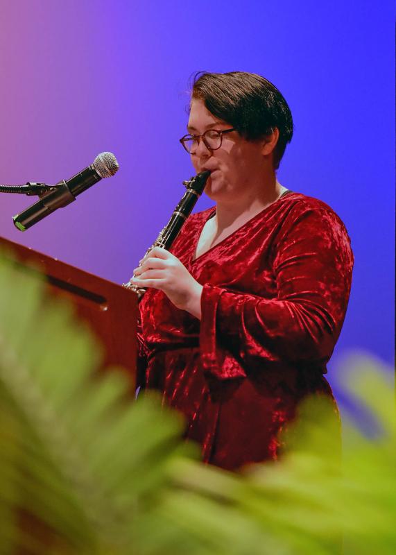 Sierra Touhey plays “What a Wonderful World” during the senior services June 3.