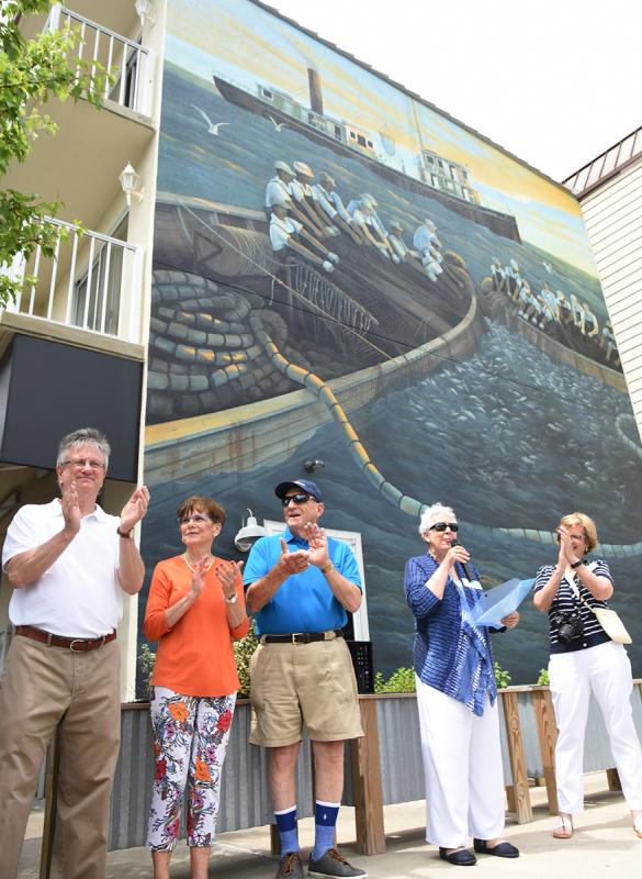 Celebrating the completed mural are (l-r) Ed Zygmonski, Carolyn Marshall, Warren Golde, Jane Ellan Golde and Sue Sandmeyer.