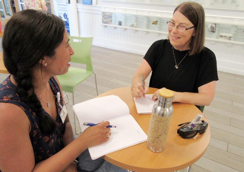Beebe Health Coach Rita Williams, left, talks to Karen Way about her personal health goals and steps she is taking to live her best life. SUBMITTED PHOTO