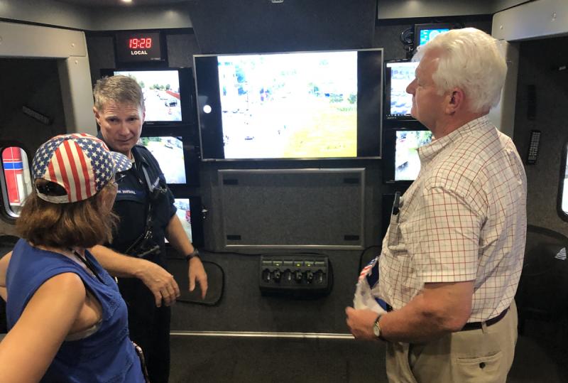 Checking out the Sussex County Emergency Operations Center are (l-r) Lewes City Manager Ann Marie Townshend, Glenn Marshall of Lewes Fire Department and Lewes Mayor Ted Becker.