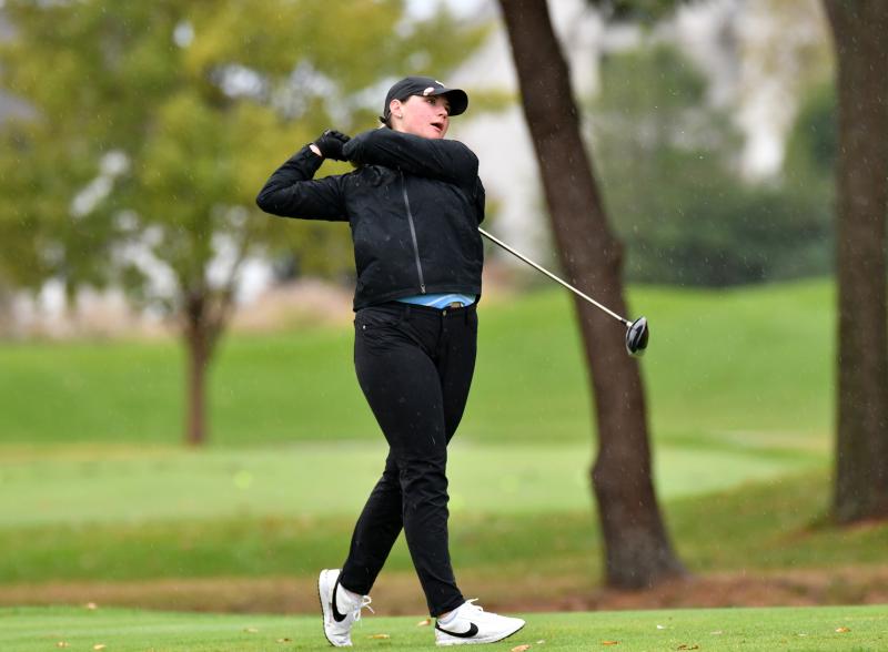 Erin Kopinak of Delaware State University hits off the tee.