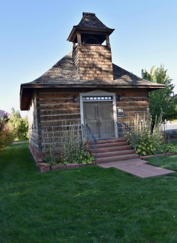 Torrey’s original log schoolhouse is situated near Route 12.