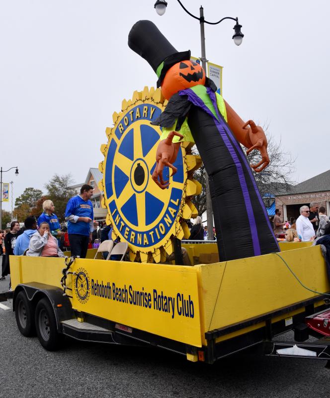 The Rehoboth Beach Sunrise Rotary Club has a happy jack-o-lantern on its float. RON MACARTHUR PHOTO