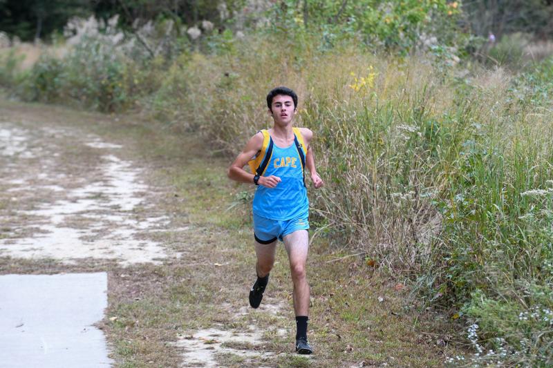 Cape Ethan Edery shakes loose from a following field in a cross country race at Polytech. Ethan’s winning time was 16:49. DAVE FREDERICK PHOTOS