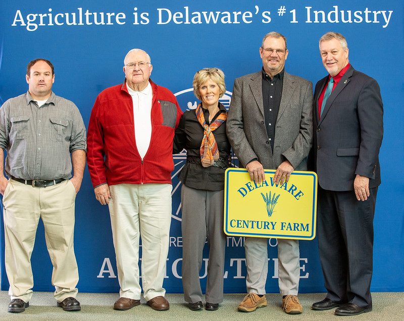 2019 Delaware Century Farm awardees are (l-r) Greg Conaway, Granville Conaway, Crystal Conaway and Gary Conaway, with Rep. Timothy Dukes, R-Laurel. SUBMITTED PHOTOS