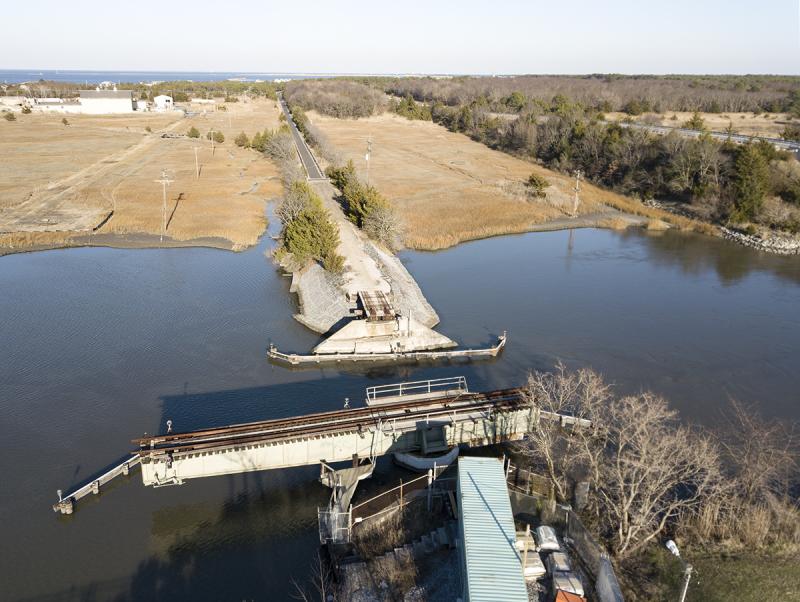 The railroad swing bridge in the Lewes-Rehoboth Canal with the former rail bed heading toward the Delaware Bay. NICK ROTH PHOTOS