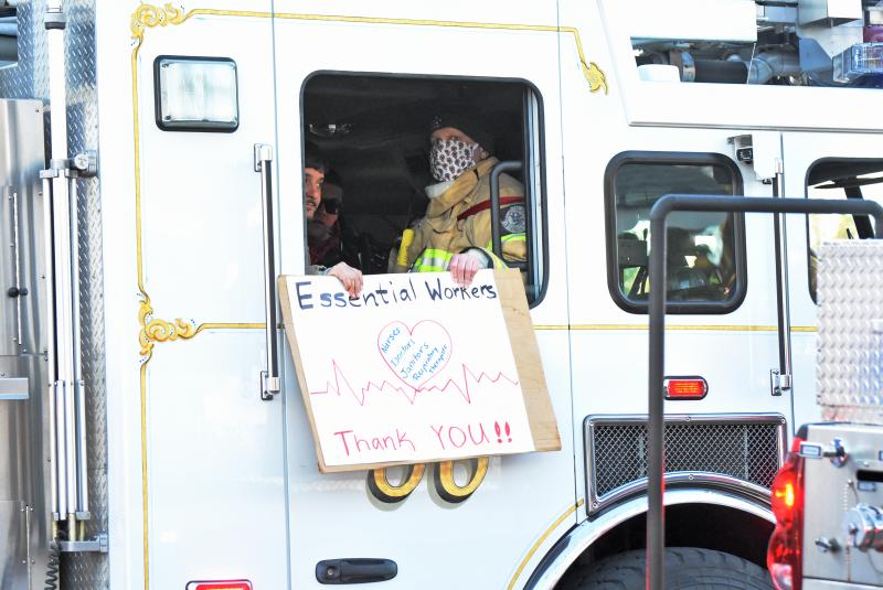 Rehoboth firefighters thank doctors, nurses, janitors and respiratory therapists. NICK ROTH PHOTO