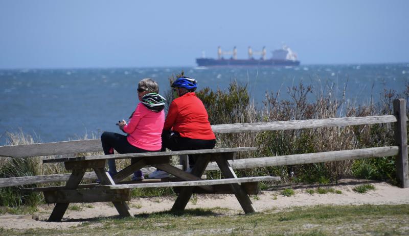 Cyclists take a break and take in the scenery at Herring Point in Cape Henlopen State Park.