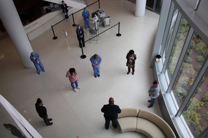 Bayhealth staff socially distance and pause for a moment of prayer and meditation. SUBMITTED PHOTO