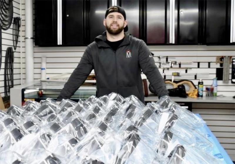 Matt Schaeffer of Sound FX Home Theater and Car Audio is shown with some of the face shields fabricated and donated to Bayhealth. SUBMITTED PHOTO