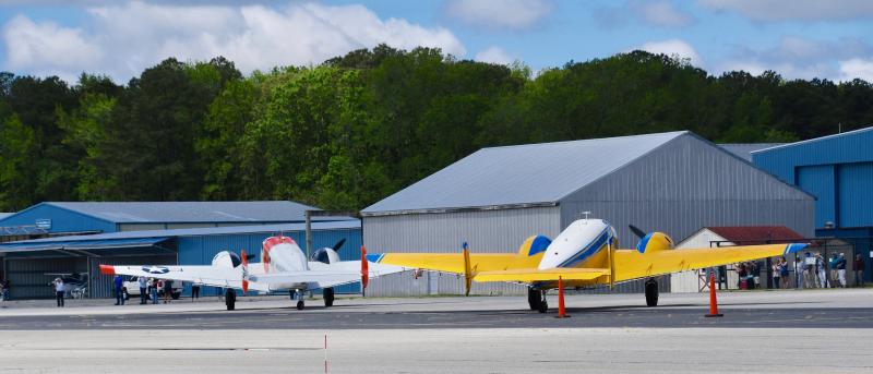 Chorman’s two Beechcraft planes get in line to taxi to the runway.