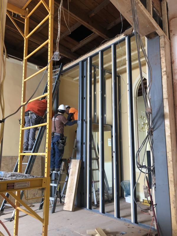 Steel beams have been incorporated into the century-old church.