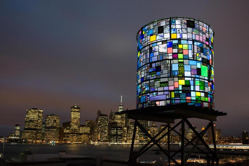 Tom Fruin’s Water Tower with the New York cityscape in the background. SUBMITTED PHOTO
