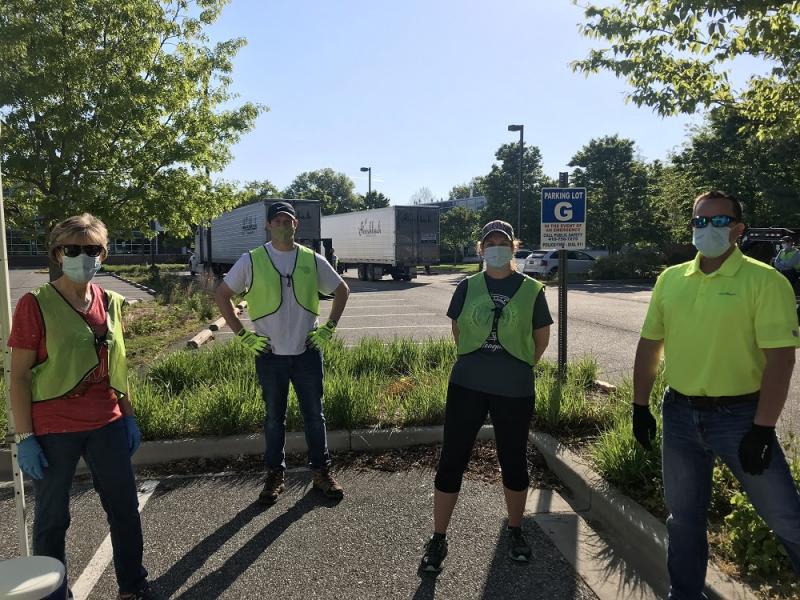 Preparing for a trailer sale of chicken are (l-r) Delmarva Poultry Industry Inc. board members Jenny Rhodes and Zach Evans, Executive Director Holly Porter and board member Carl Heeder. SUBMITTED PHOTO