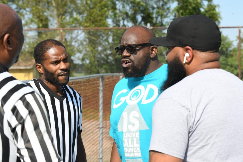 Slaughter Neck Basketball League Commish Haywood Burton setting new stay-safe standards. DAVE FREDERICK PHOTO