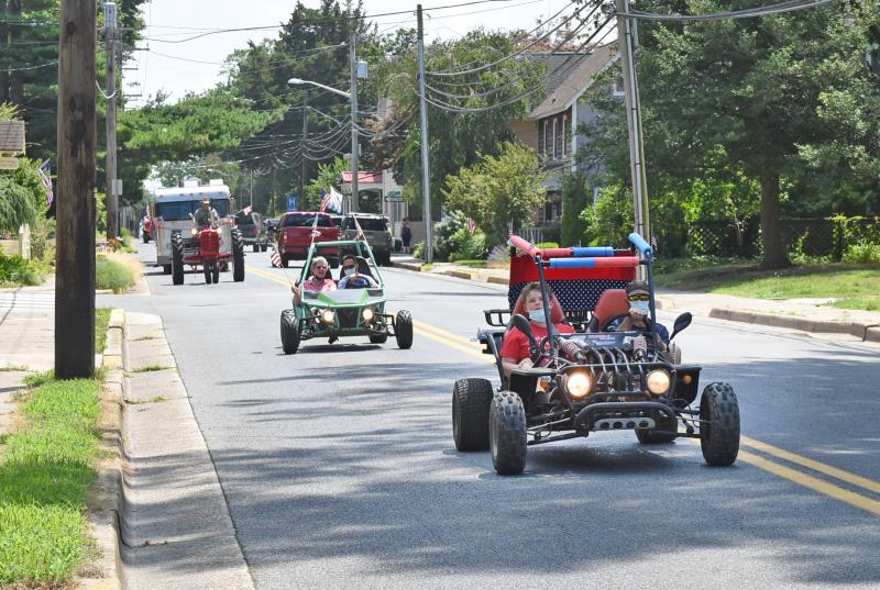 Riding in the go-karts are Brian, Will, Jason and Pauline Powell.