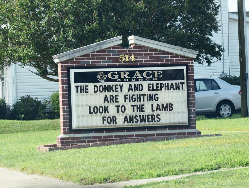 Grace Church on Union Street in Milton nearly always has a clever message. For this week’s notice, the church says a divided country can come together with God. NICK ROTH PHOTOS