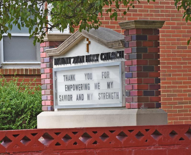 Mount Zion Holy Church on Front Street in Milton uses its sign space to thank Jesus Christ.