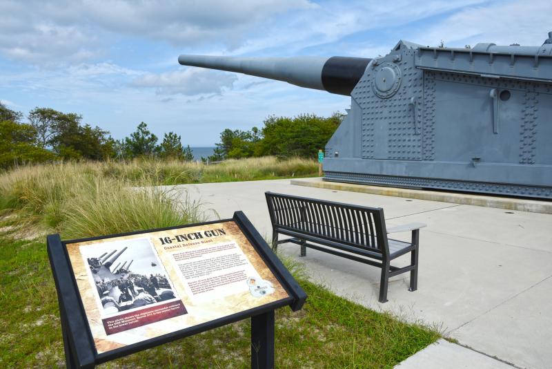 The 16-inch gun barrel from the USS Missouri, where surrender documents were signed Sept. 2, 1945, in Tokyo Bay, ending World War II. The barrel sits just outside Battery 519 at Fort Miles in Cape Henlopen State Park.
