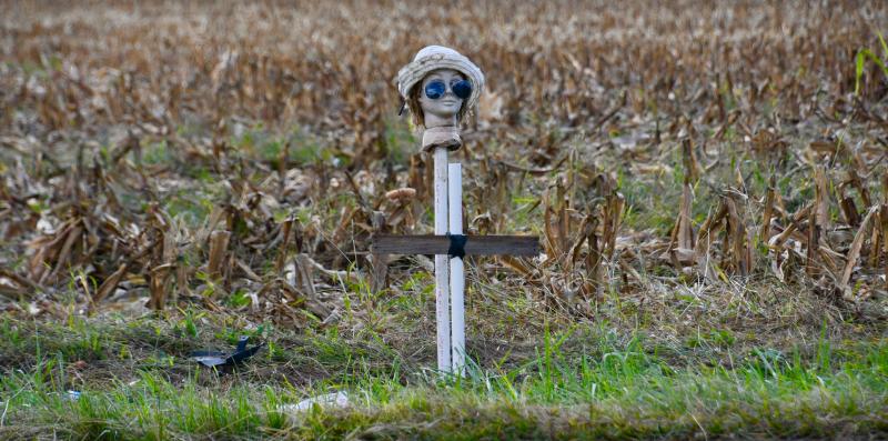 A makeshift memorial marks the spot where the Route 9 Pole Family resided.