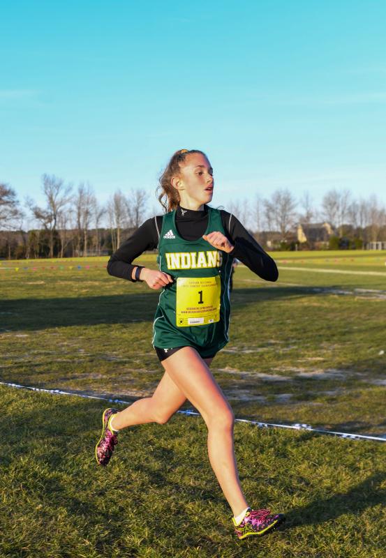 Brynn Crandell of Indian River is the first overall finisher in the girls’ race with a time of 19:05.